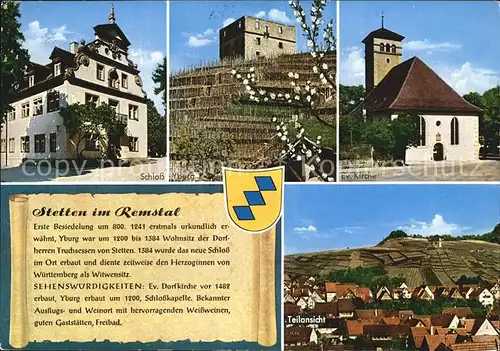Stetten Kernen Schloss Burg Kirche  Kat. Kernen im Remstal