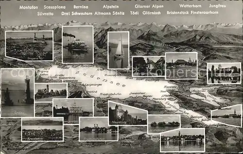 Bodensee und Umgebung Panoramakarte Kat. Bodensee
