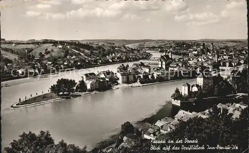 Passau Drei Fluesse Panorama mit Inn Donau Ilz Kat. Passau