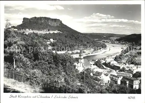 Koenigstein Saechsische Schweiz Panorama mit Lilienstein Kat. Koenigstein Saechsische Schweiz