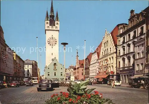 Straubing Ludwigsplatz mit Stadtturm Kat. Straubing
