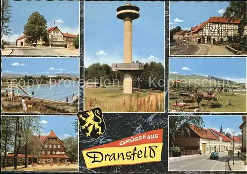 Dransfeld Gaussturm Schwimmbad Fachwerkhaeuser Strassenpartie Kat. Dransfeld