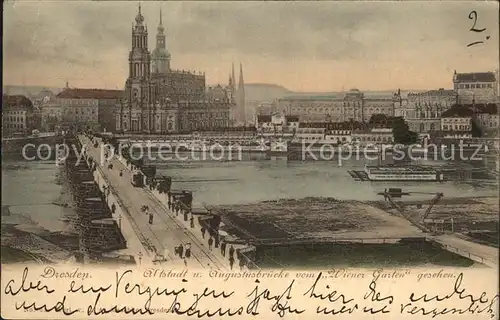 Dresden Altstadt Augustusbruecke Wiener Garten Elbe  Kat. Dresden Elbe