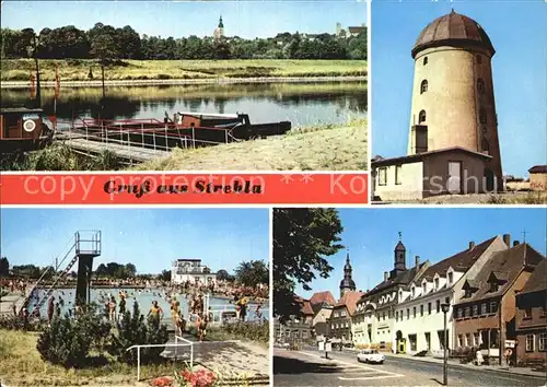 Strehla Elbufer Jugendherberge Turm Freibad Markt Kat. Strehla