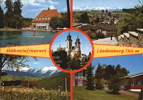 Lindenberg Allgaeu Teilansicht Landschaftspanorama Alpen Kirche Hotel Restaurant am See Kat. Lindenberg i.Allgaeu