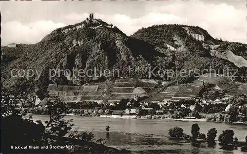 Koenigswinter Blick auf Rhein und Drachenfels Kat. Koenigswinter