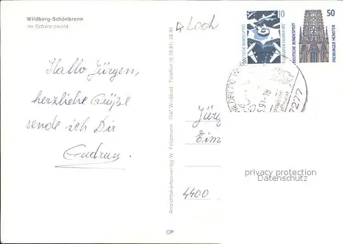 Wildberg Schwarzwald Schoenbronn Fliegeraufnahme Kat. Wildberg