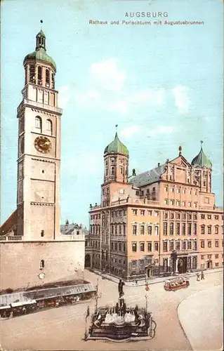 Augsburg Rathaus Perlachturm Augustusbrunnen Kat. Augsburg