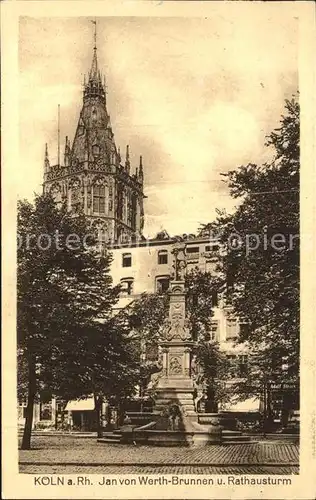 Koeln Rhein Jan von Werth Brunnen Rathausturm Kat. Koeln