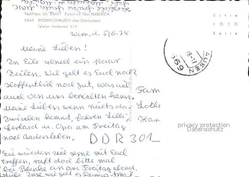 Wommelshausen Ansicht Textilhaus Kraft Pension Max Berberich Kat. Bad Endbach