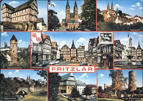 Fritzlar Rolandsbrunnen Stadtmauer Malerwinkel Bleichertorturm Hochzeithaus Dom Marktplatz Kat. Fritzlar