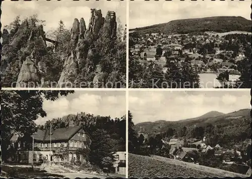 Jonsdorf Nonnenfelsen Panorama Hotel Gondelfahrt Kirche mit Lausche Kat. Kurort Jonsdorf