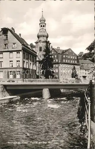 Monschau Partie an der Rur Kirche Bruecke Kat. Monschau