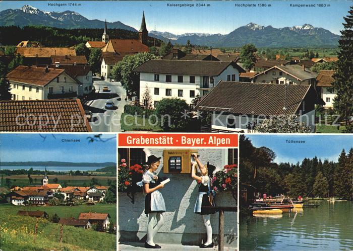 Grabenstaett Chiemsee Ortsansicht Mit Kirche Alpenblick Chiemsee Trachten Tuettensee Kat Grabenstaett Nr Kv43065 Oldthing Ansichtskarten Bayern