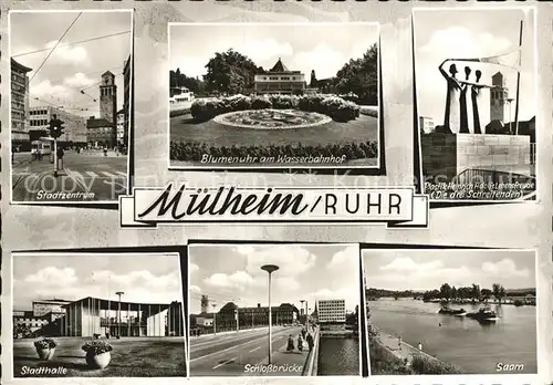 Muelheim Ruhr Stadtzentrum Blumenuhr Wasserbahnhof Schlossbruecke Saam Kat. Muelheim an der Ruhr