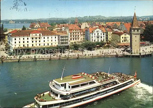 Lindau Bodensee Blick vom Leuchtturm auf den Hafen Turm Dampfer Kat. Lindau (Bodensee)