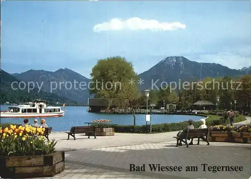 Bad Wiessee Tegernsee Promenade Ausflugsdampfer Kuranlagen mit Wallberg Mangfallgebirge