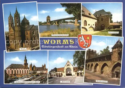 Worms Rhein Dom Nibelungenbruecke Synagoge Dreifaltigkeitskirche Bahnhof Stadtmauer Kat. Worms