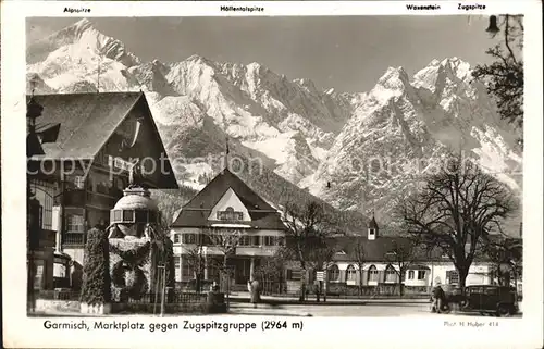 Garmisch Partenkirchen Marktplatz gegen Zugspitzgruppe Kat. Garmisch Partenkirchen