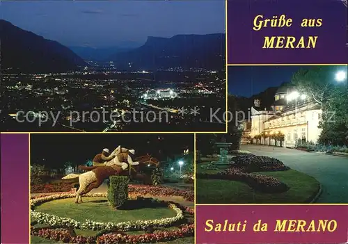 Meran Merano bei Nacht Etschtal Promenade Blumenskulptur Kurhaus