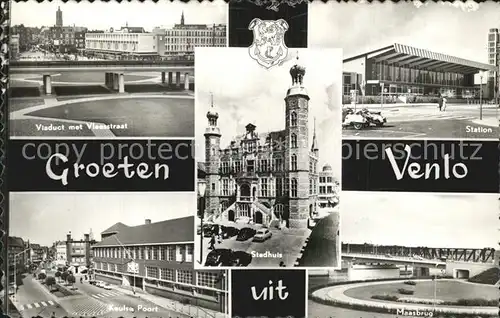 Venlo Viaduct met Vleestraat Station Keulsa Poort Stadhuis Maasbrug Kat. Venlo