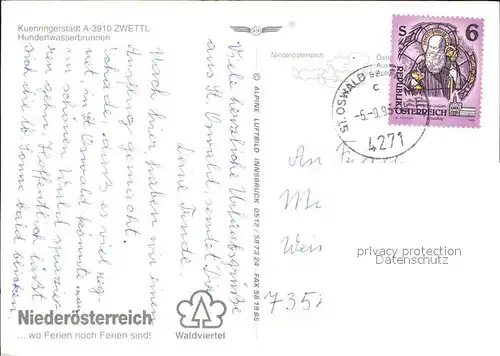 Zwettl Niederoesterreich Hundertwasserbrunnen Kirche Kat. Zwettl Niederoesterreich