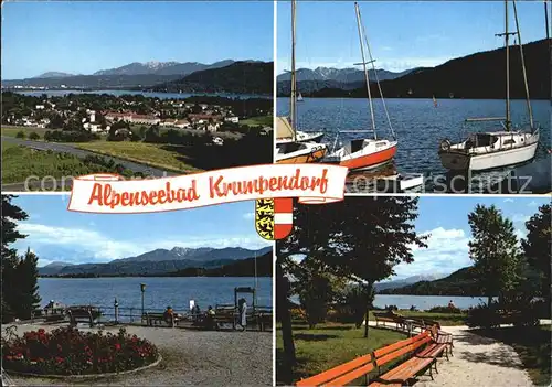Krumpendorf Woerthersee Alpenseebad Uferpromenade Segelboot Alpenpanorama