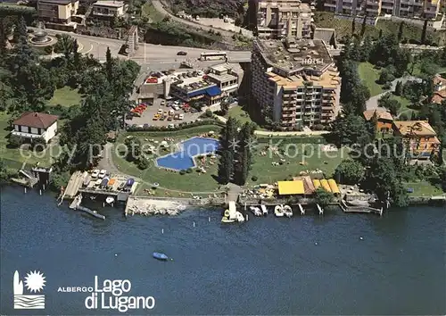 Bissone Lago di Lugano Albergo Lago di Lugano Park Schwimmbad Fliegeraufnahme Kat. Bissone