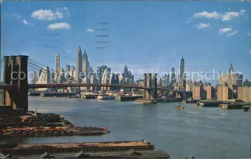 New York City Manhattan Skyline showing Brooklyn Bridge