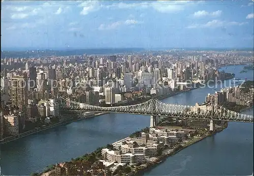 New York City Aerial view Eastside skyline Queensboro Bridge and Roosevelt Island