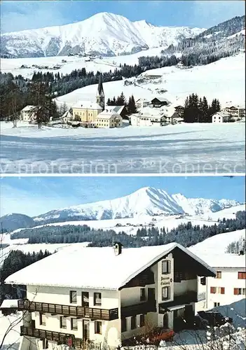 Terenten Vintl Suedtirol Pension Edelweiss Ortsansicht mit Kirche Winterpanorama Alpen