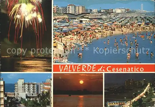 Valverde di Cesenatico Feuerwerk Strand Hotels Sonnenuntergang Nachtaufnahme