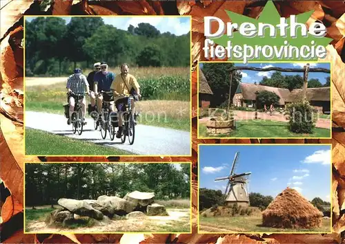 Drenthe Windmuehle Radfahrer Bauernhaus