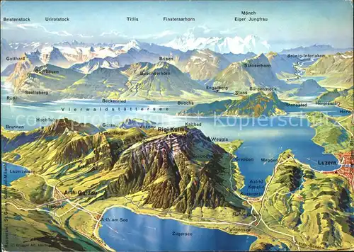 Rigi mit Vierwaldstaettersee und Zugersee Panoramakarte /  /