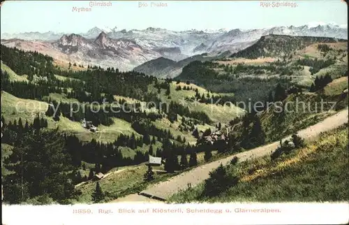 Rigi mit Blick auf Kloesterli Scheidegg und Glarner Alpen /  /