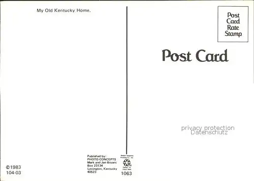 Kentucky US State Liederkarte My Old Kentucky Home