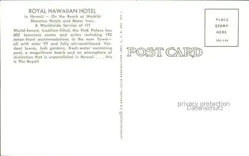 Hawaii US State Royal Hawaiian Hotel on the Beach at Waikiki Sheraton Hotels