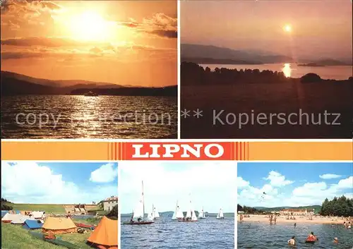 Lipno Sonnenuntergang Strand Campingplatz Segelboote