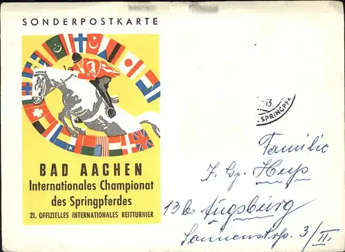 Sport Sonderpostkarte Bad Aachen Springtunier / Sport /