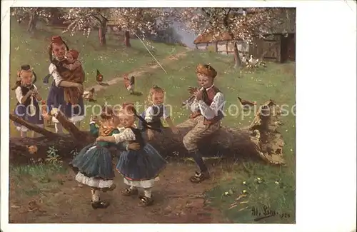 Trachten Hessen Hessen Kinder Tanz Floete Kuenstlerkarte Ad. Lins Nr. 275  /  /
