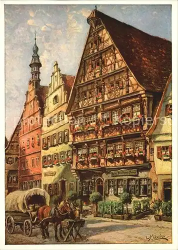 Moessler L. Dinkelsbuehl Hotel Deutsches Haus  Kat. Kuenstlerkarte