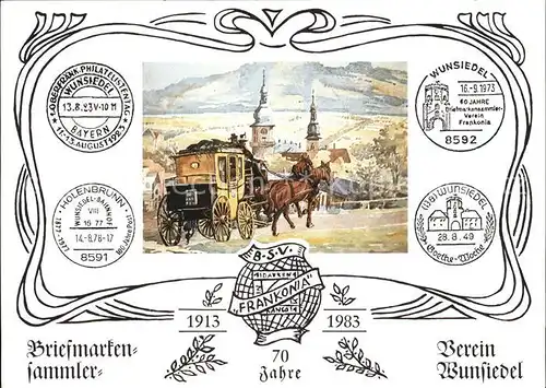 Postkutsche Sonderkarte 70 jaehriges Vereinsjubilaeum Frankonia Wunsiedel Kat. Post