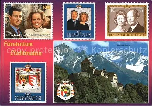 Briefmarke auf Ak Fuerstentum Liechtenstein Schloss Vaduz Kat. Besonderheiten
