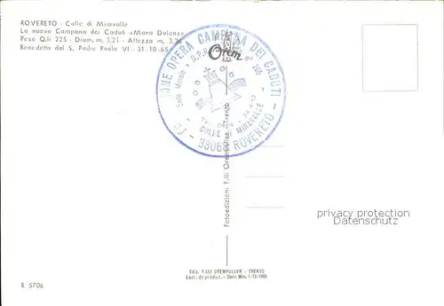 Kirchenglocken Maria Dolens Rovereto Colle di Miravalle  Kat. Gebaeude