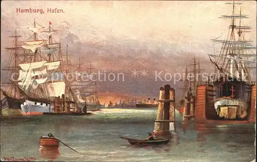 Segelschiffe Hamburg Hafen Dock Kuenstlerkarte Kat. Schiffe