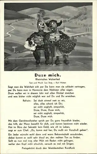 Liederkarte Duze Mich Rheinisches Walzerlied  Kat. Musik