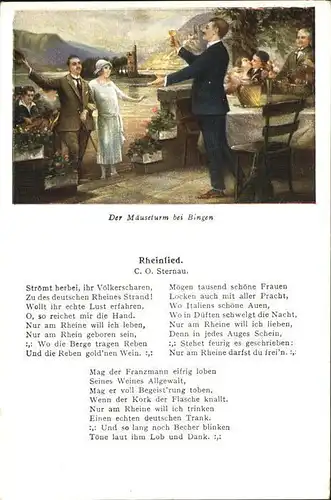 Liederkarte Rheinlied C.O. Sternau Maeuseturm Bingen  Kat. Musik