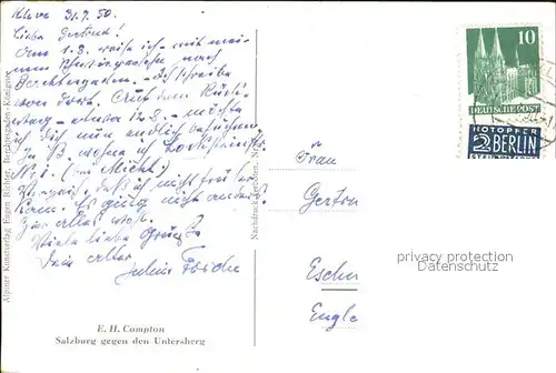 Compton E. H. Salzburg gegen den Untersberg Kat. Kuenstlerkarte