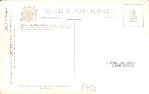 Verlag Tucks Oilette Nr. 711 Regensburg Dom  Kat. Verlage