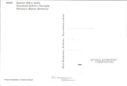 Seilbahn Graechen Hannigalp Weisshorn Bishorn Barrhoerner  Kat. Bahnen